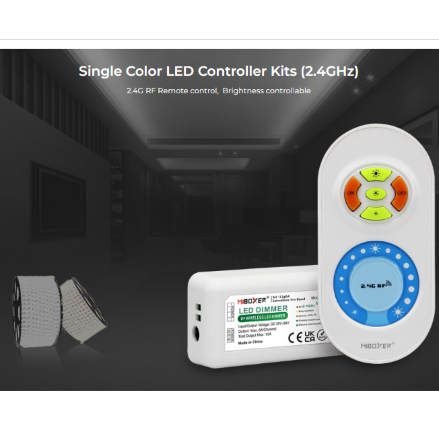 MiBoxer Single Colour LED Strip Controller & Remote Control Set, 2.4G
