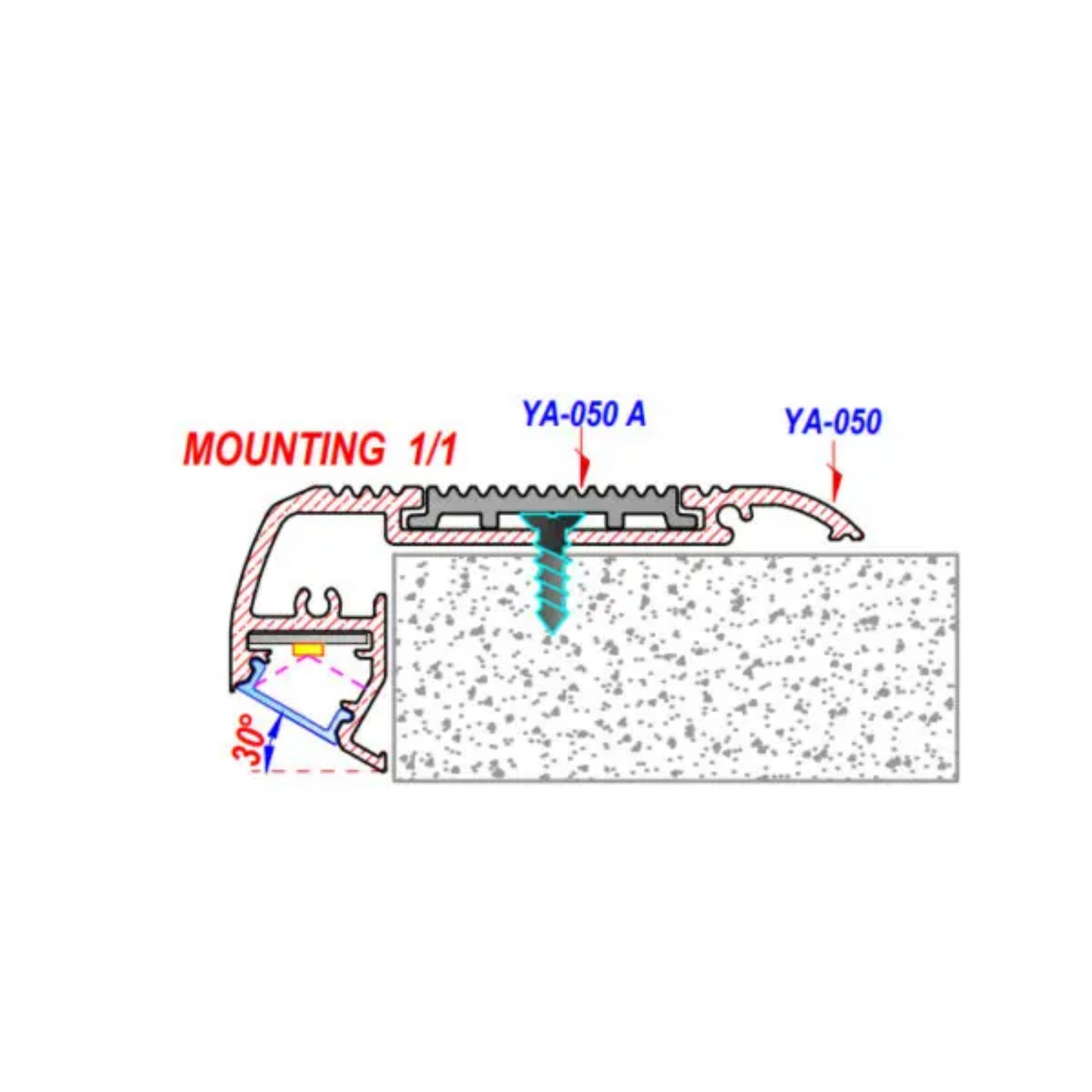 64x28.8mm Aluminium LED Profile Set for Stair Edges With Diffuser, 2m