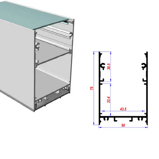 75x50mm Surface Aluminium LED Profile Set With Diffuser, 2m