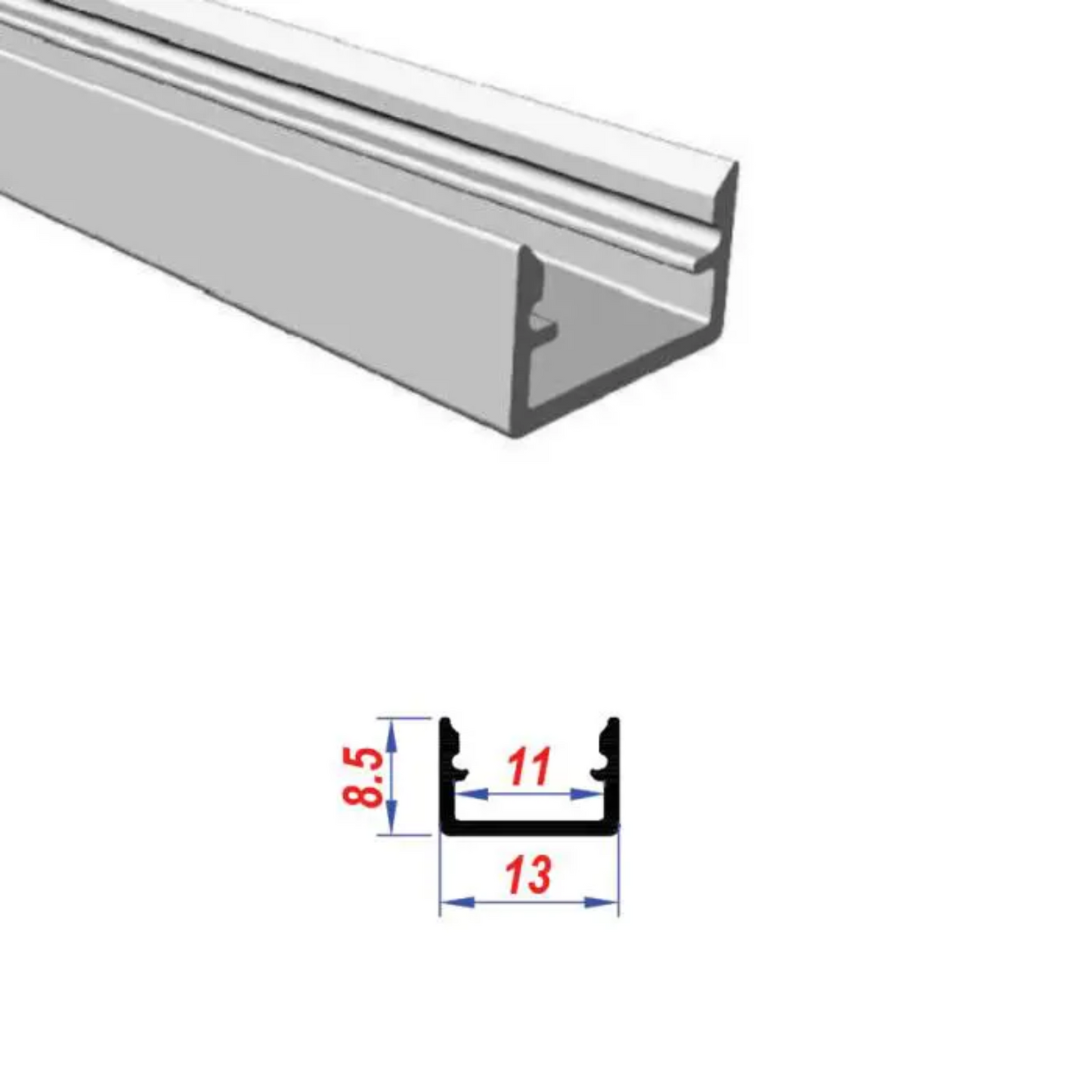 13x8.5mm Mini Surface Aluminium LED Profile Set With Diffuser, 2m