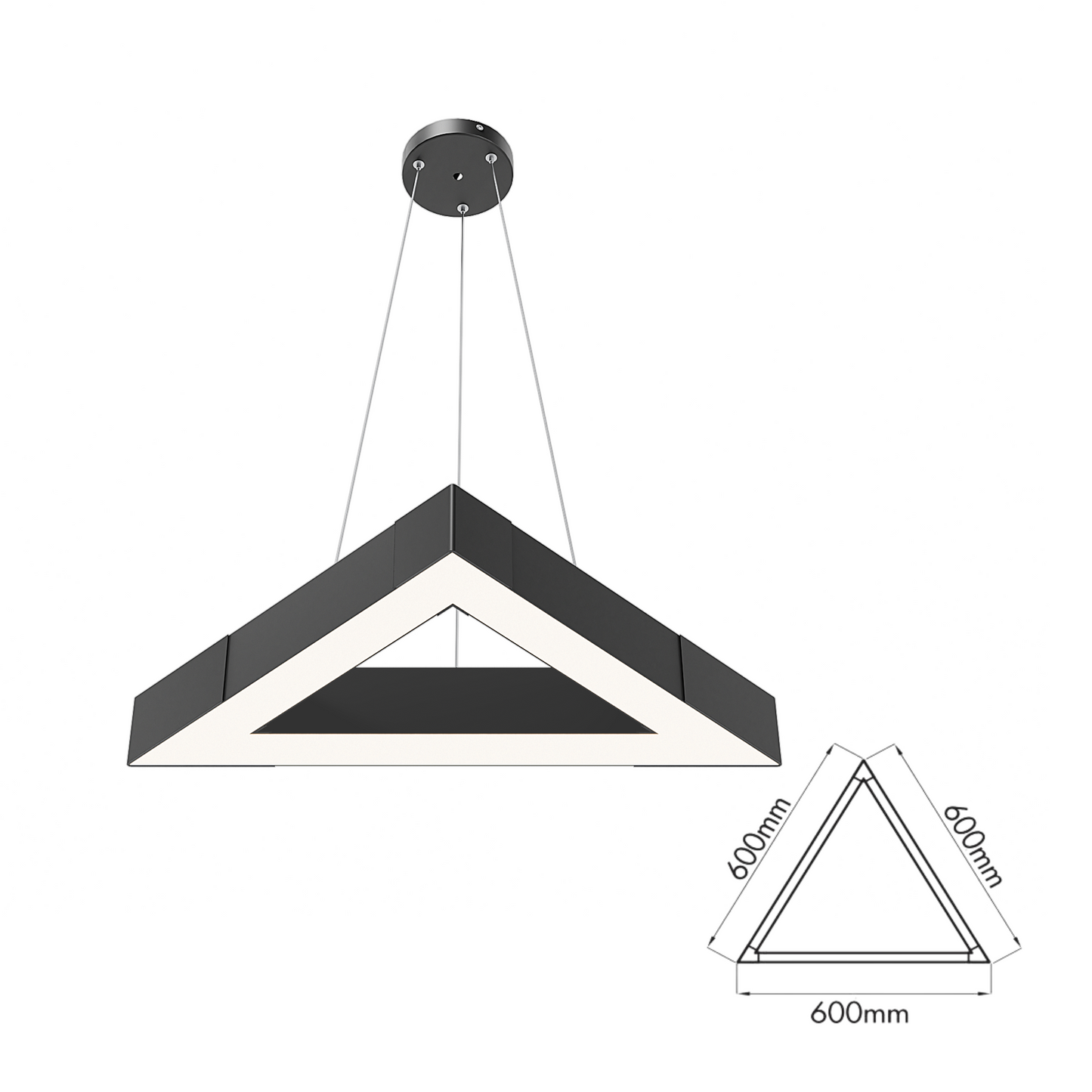 40W Triangle LED Light – 600mm Side, 6,000lm, Black, IP20