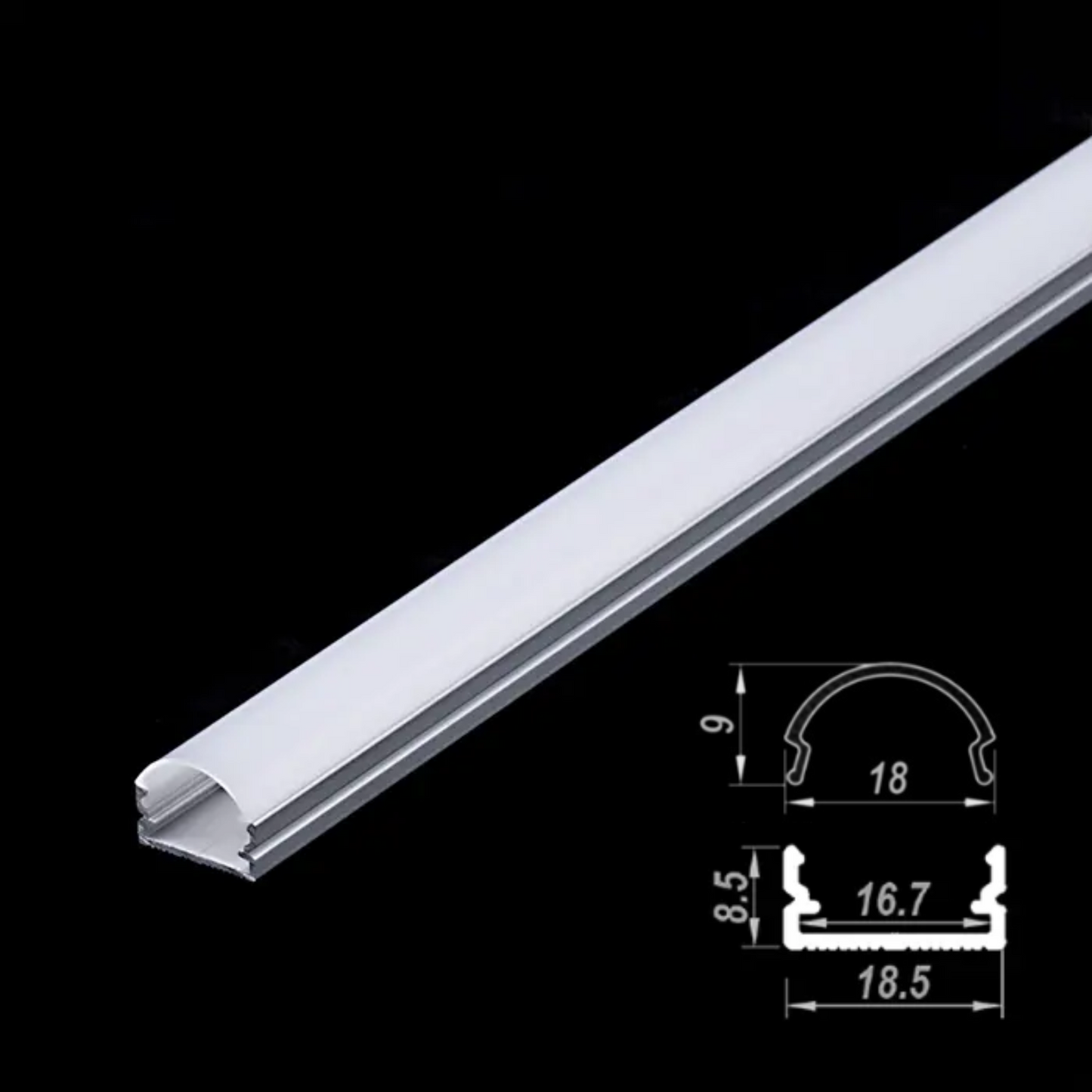 18.5x8.5mm Surface Aluminium LED Profile Set, Diffuser, End Cap & Bracket, 2m