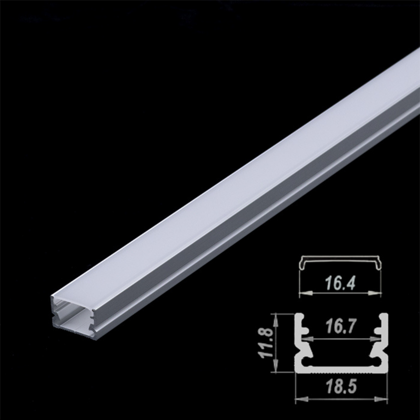18x11mm Aluminium LED Profile Set With Diffuser, End Cap & Bracket, 2m