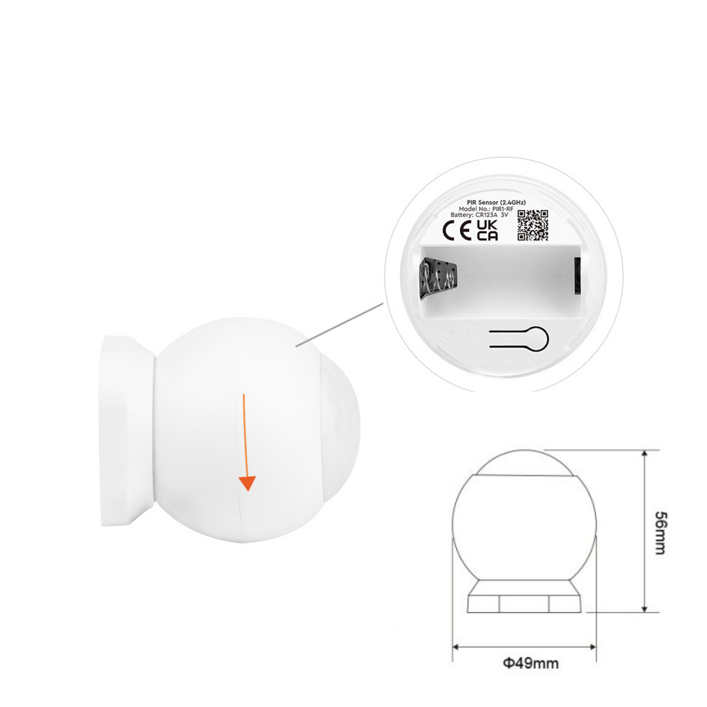 Magnetic Mounting PIR Motion Sensor, 120 Degree, White, 2.4G
