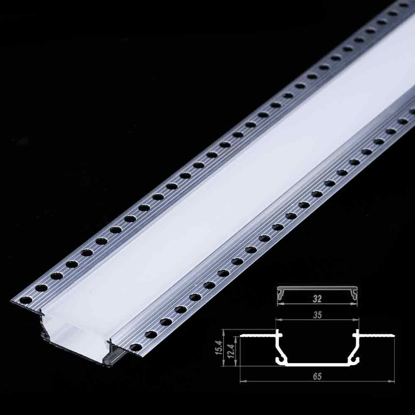 35mm Wide Plaster-In LED Profile Set With Diffuser, 2m