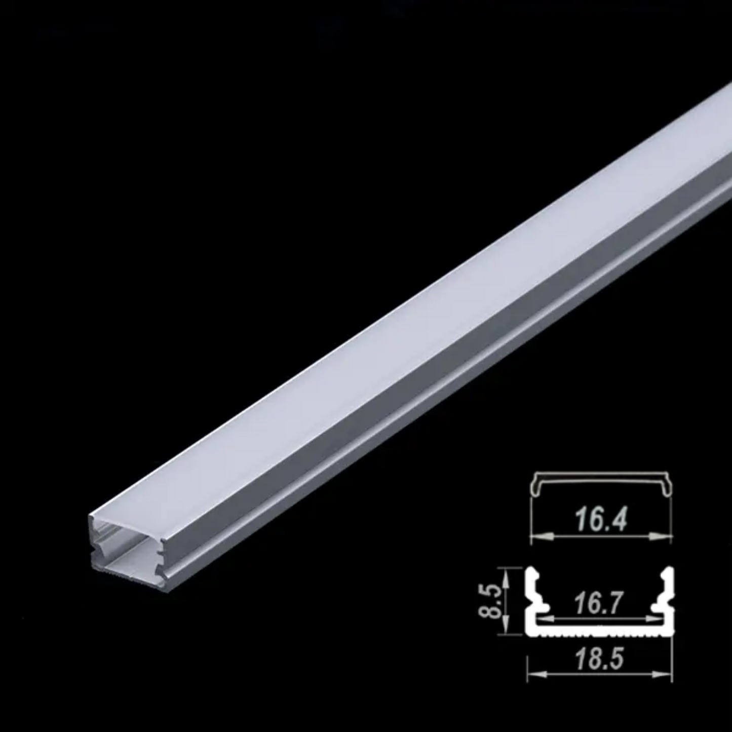 18.5x8.5mm Surface Aluminium LED Profile Set, Diffuser, End Cap & Bracket, 2m