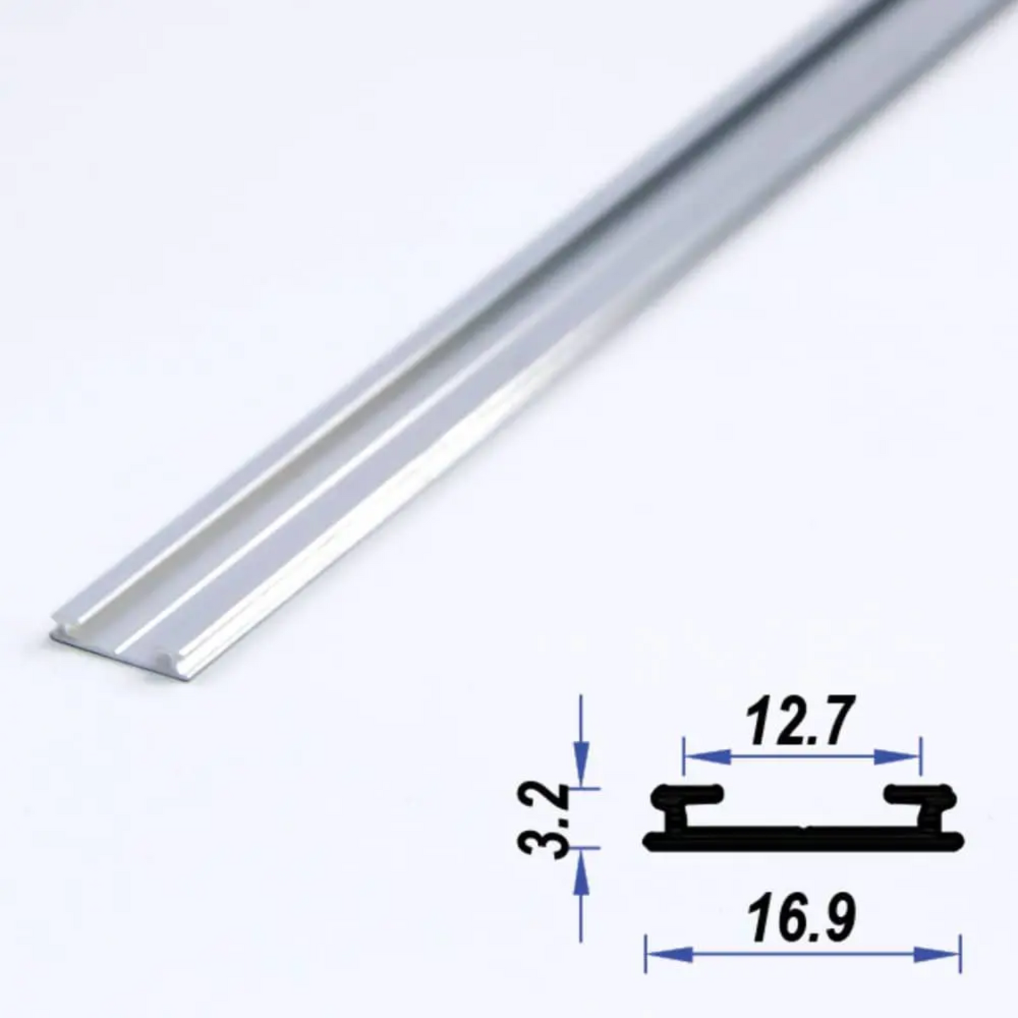 16.9x3.2mm Super Slim Surface Aluminium LED Profile Set With Diffuser, 2m