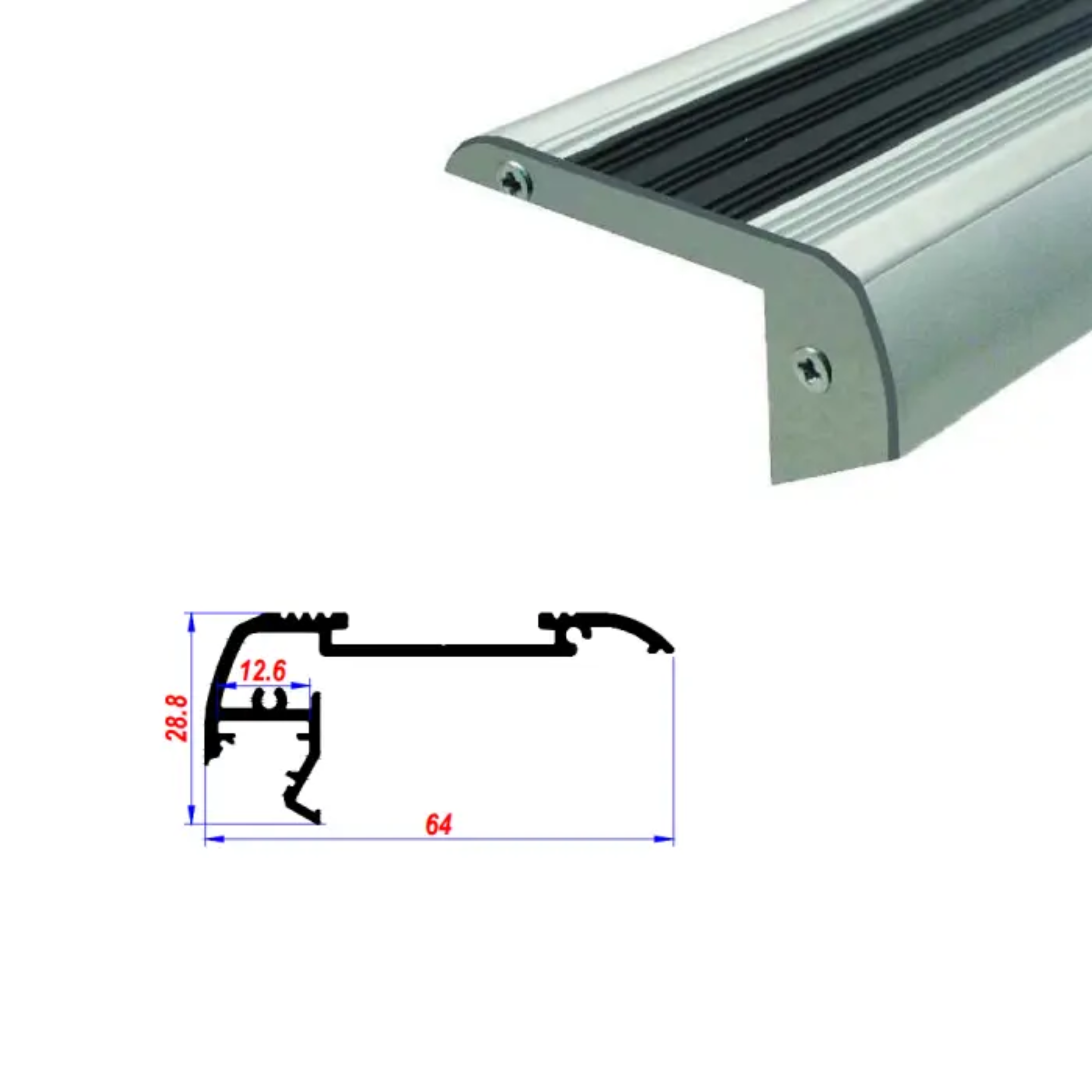 64x28.8mm Aluminium LED Profile Set for Stair Edges With Diffuser, 2m ...