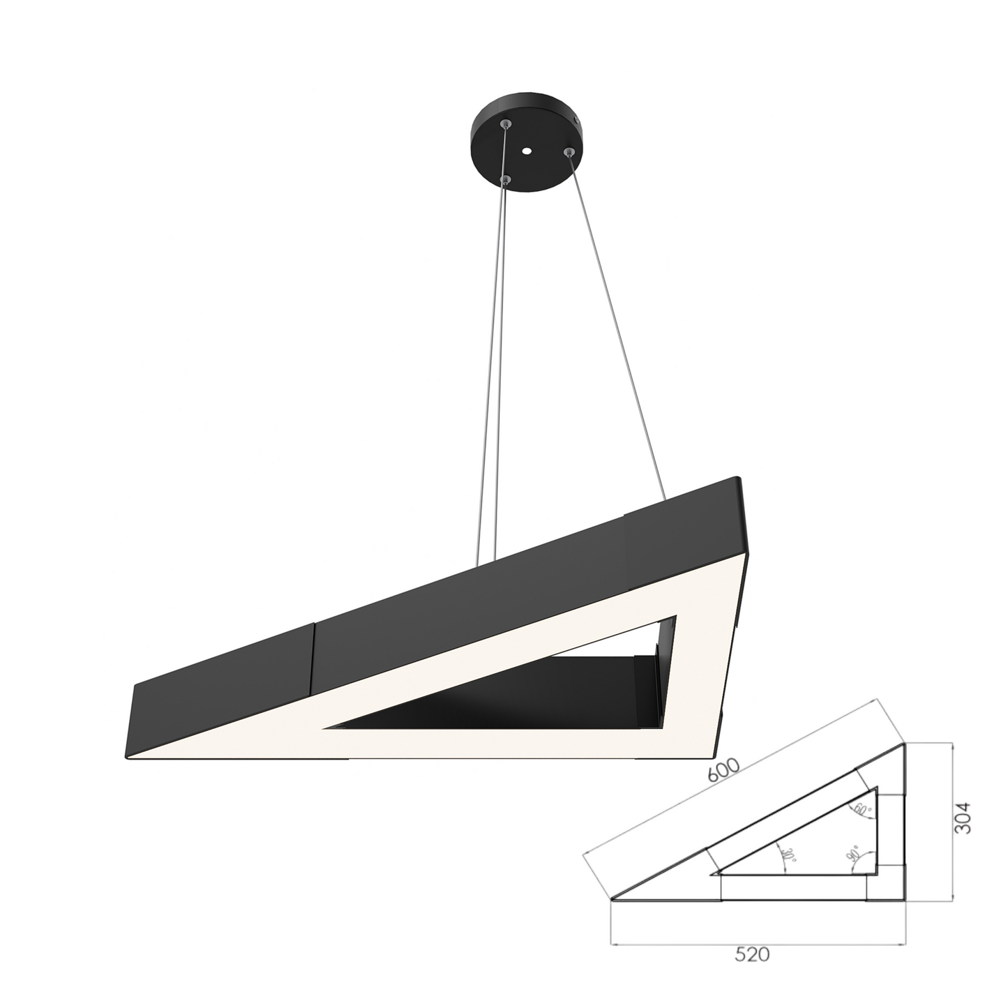 40W Triangle LED Light – 600mm Side, 6,000lm, Black, IP20