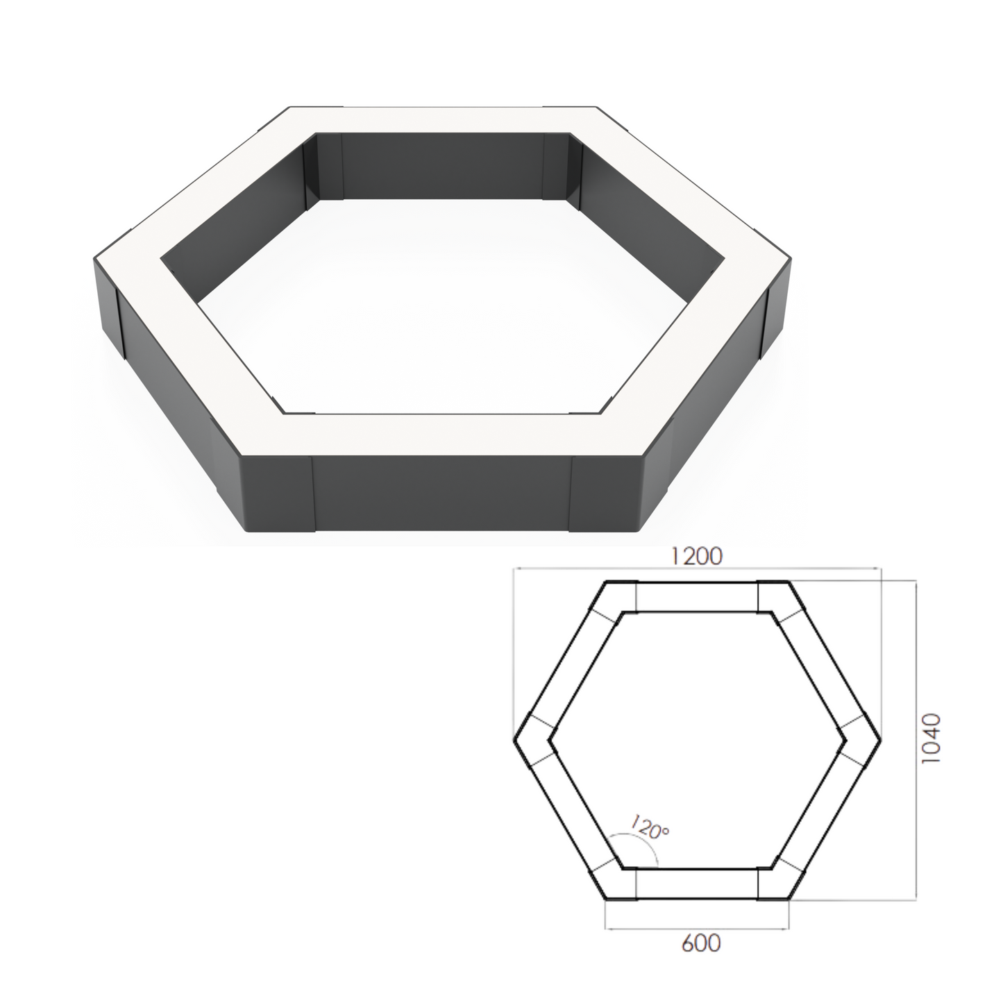 150W Hexagon LED Light – 600mm Side, 22500Lm, Black, IP20