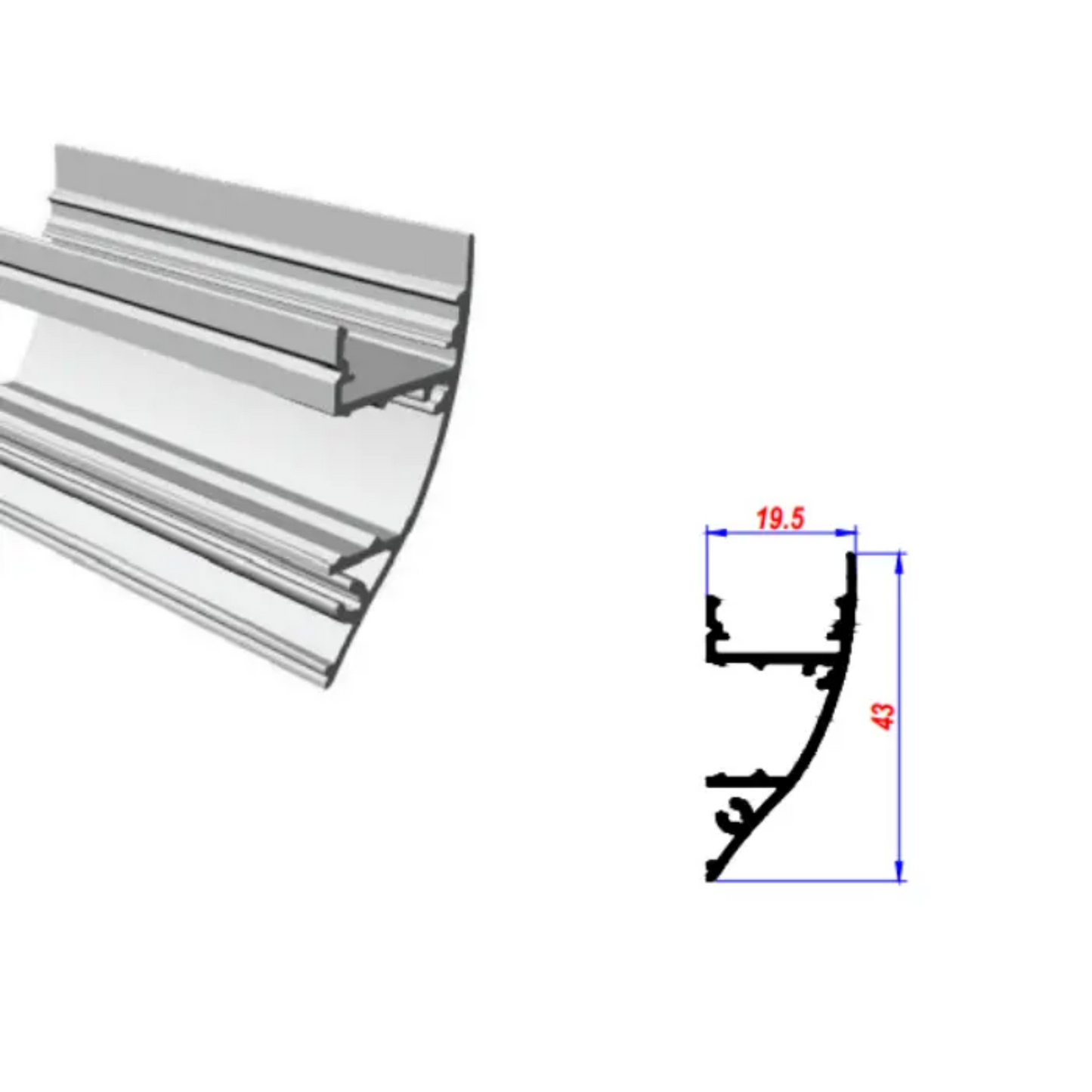 43x19.5mm Coving Surface Aluminium LED Profile Set With Diffuser, 2m