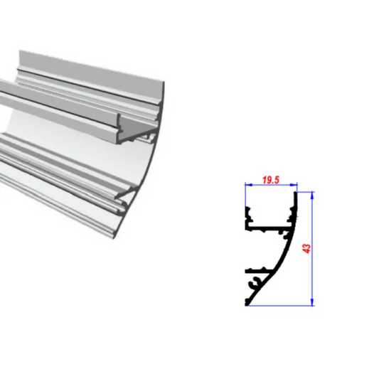 43x19.5mm Coving Surface Aluminium LED Profile Set With Diffuser, 2m