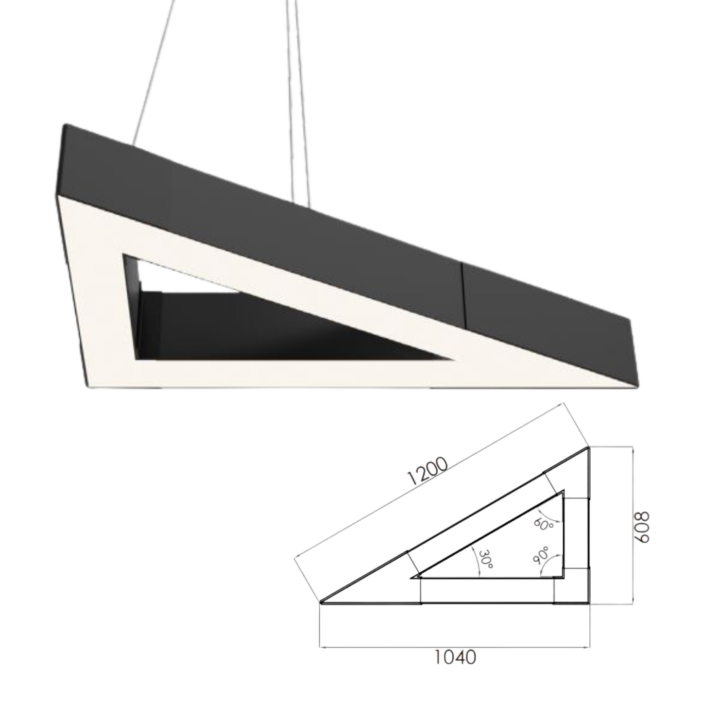 80W Triangle LED Light – 1200mm Side, 12,000lm, Black, IP20