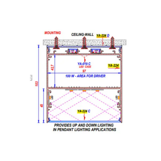 100x100mm Surface Aluminium LED Profile Set With Diffuser, 2m