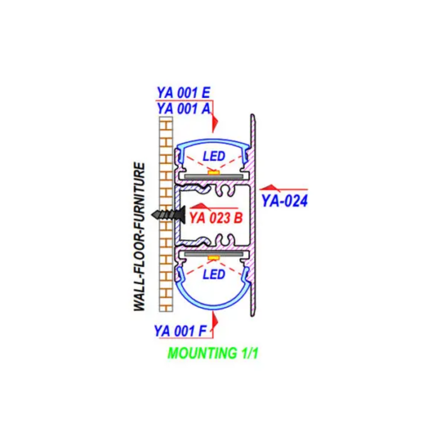 49x19.5mm Coving Surface Aluminium LED Profile Set With Diffuser, 2m