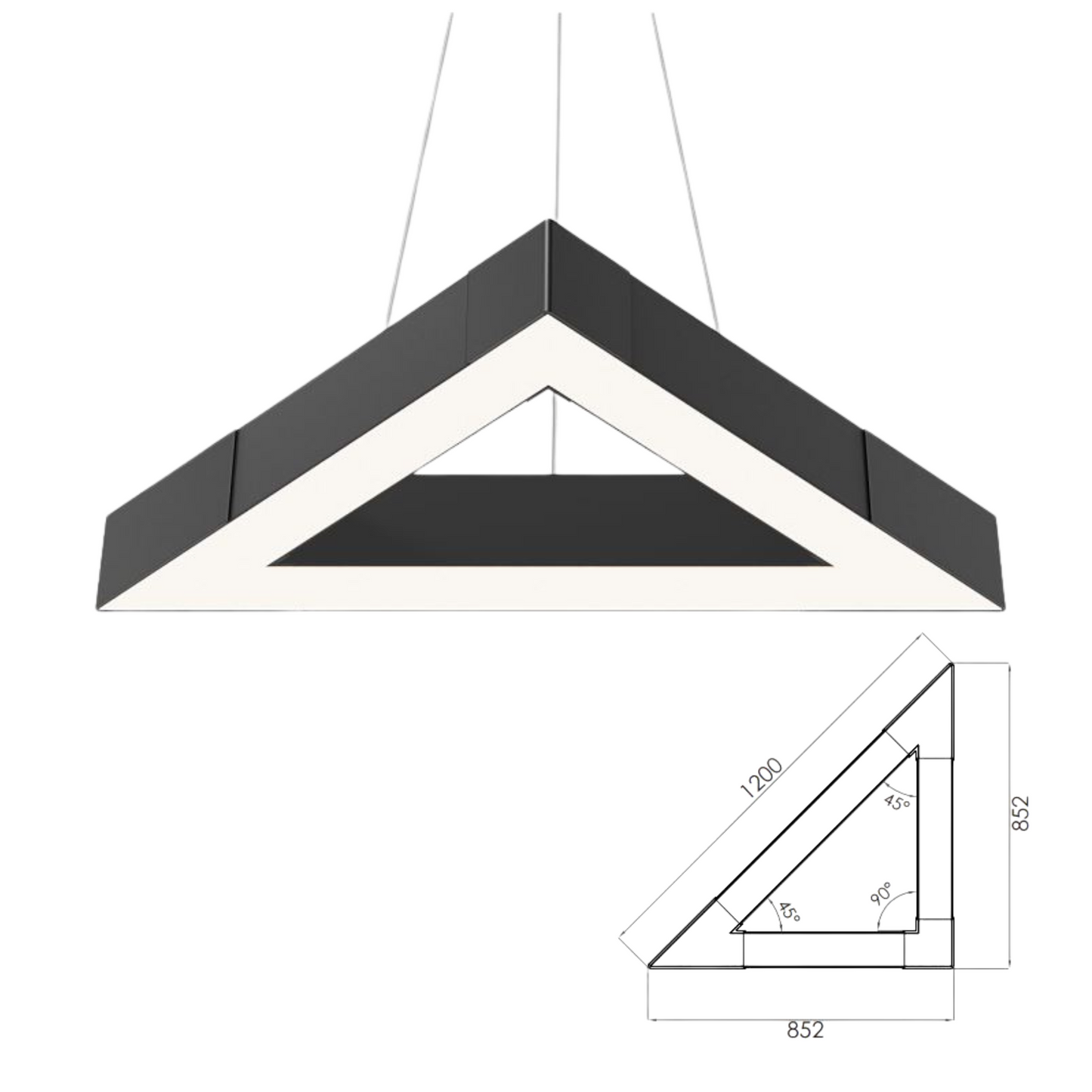 80W Triangle LED Light – 1200mm Side, 12,000lm, Black, IP20
