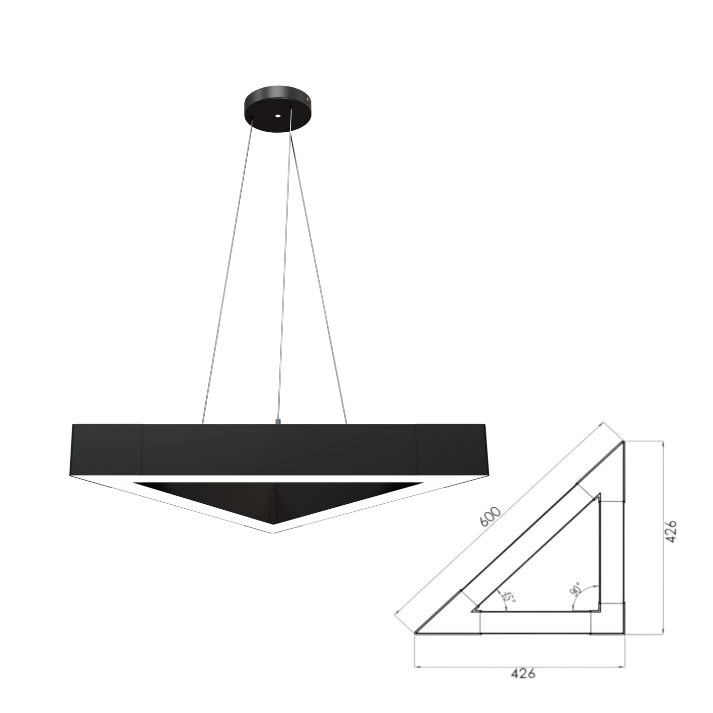40W Triangle LED Light – 600mm Side, 6,000lm, Black, IP20