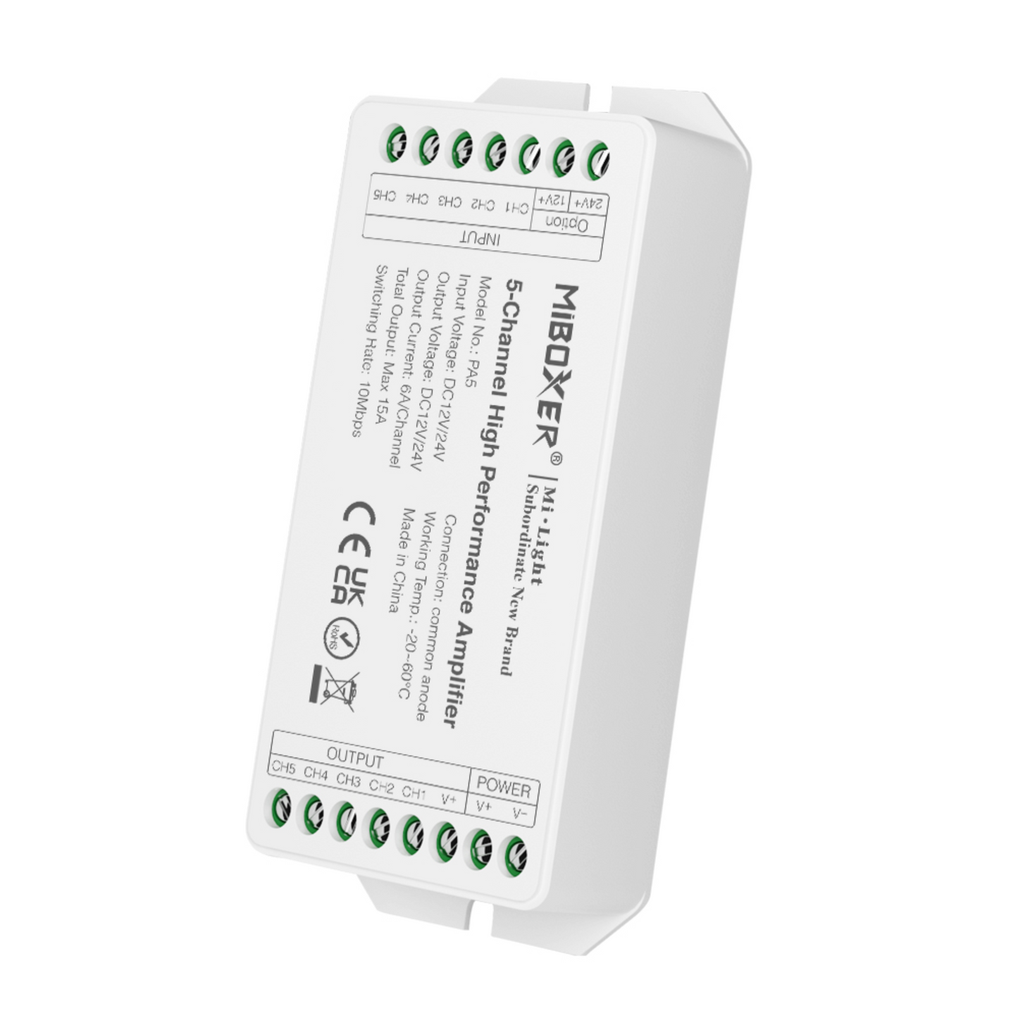 Mi-Light 5 Channel LED Amplifier, High Performance, 12-24V, PA5 RGBW, 15A