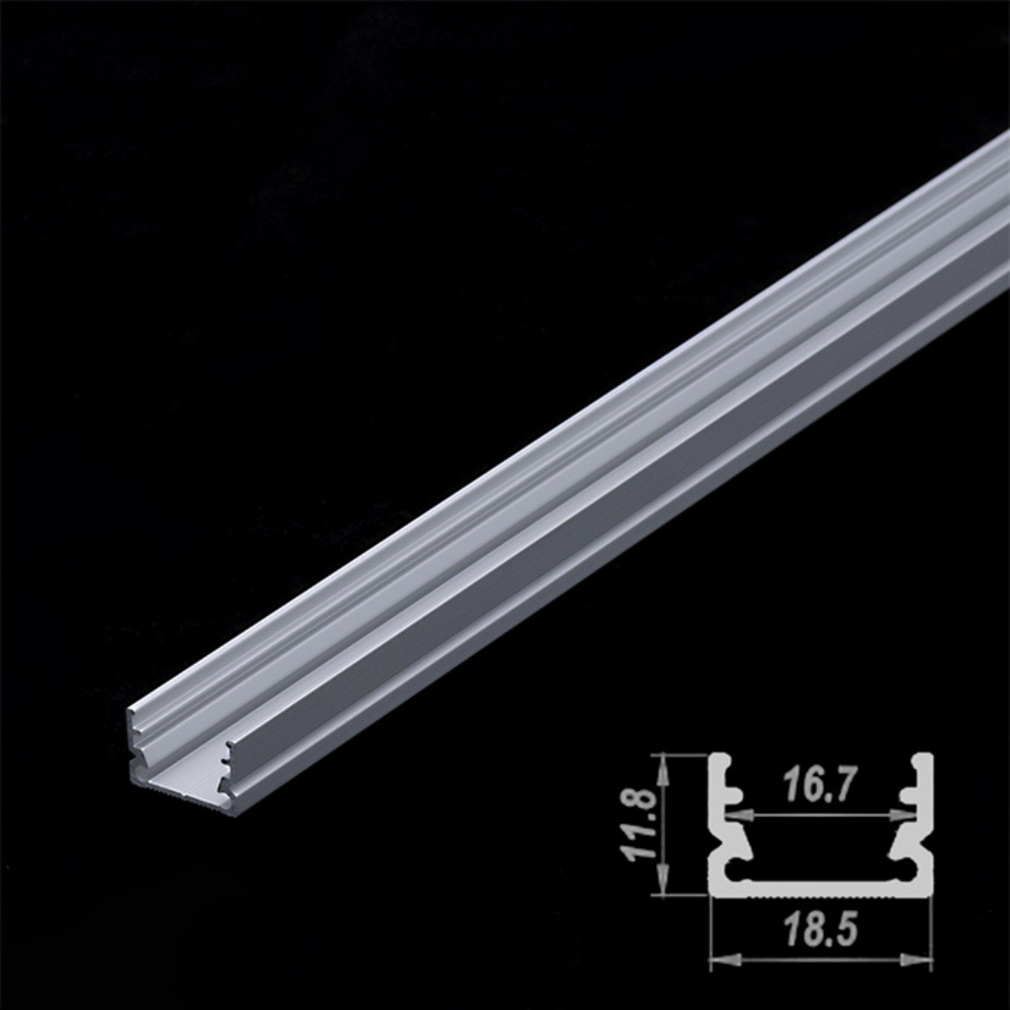 18x11mm Aluminium LED Profile Set With Diffuser, End Cap & Bracket, 2m