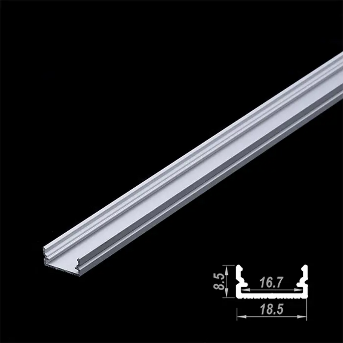 18.5x8.5mm Surface Aluminium LED Profile Set, Diffuser, End Cap & Bracket, 2m