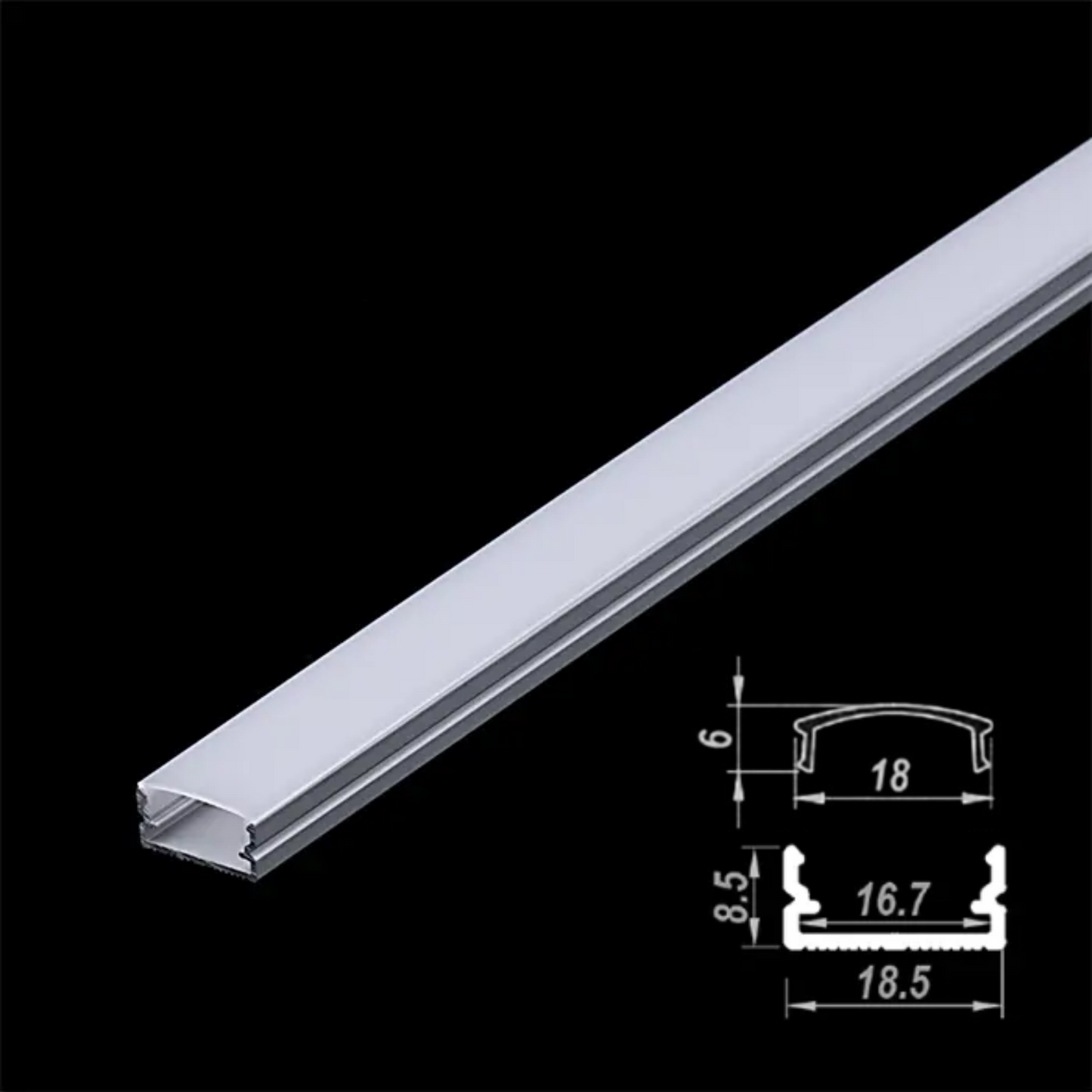 18.5x8.5mm Surface Aluminium LED Profile Set, Diffuser, End Cap & Bracket, 2m