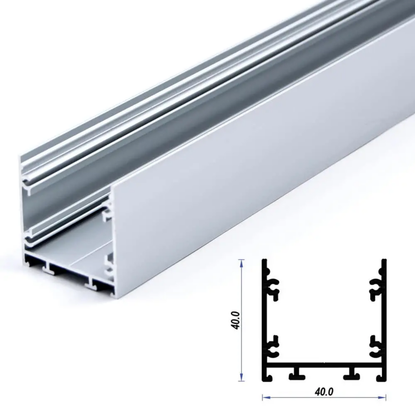 40x40mm Surface Aluminium LED Profile Set With Diffuser, 2m