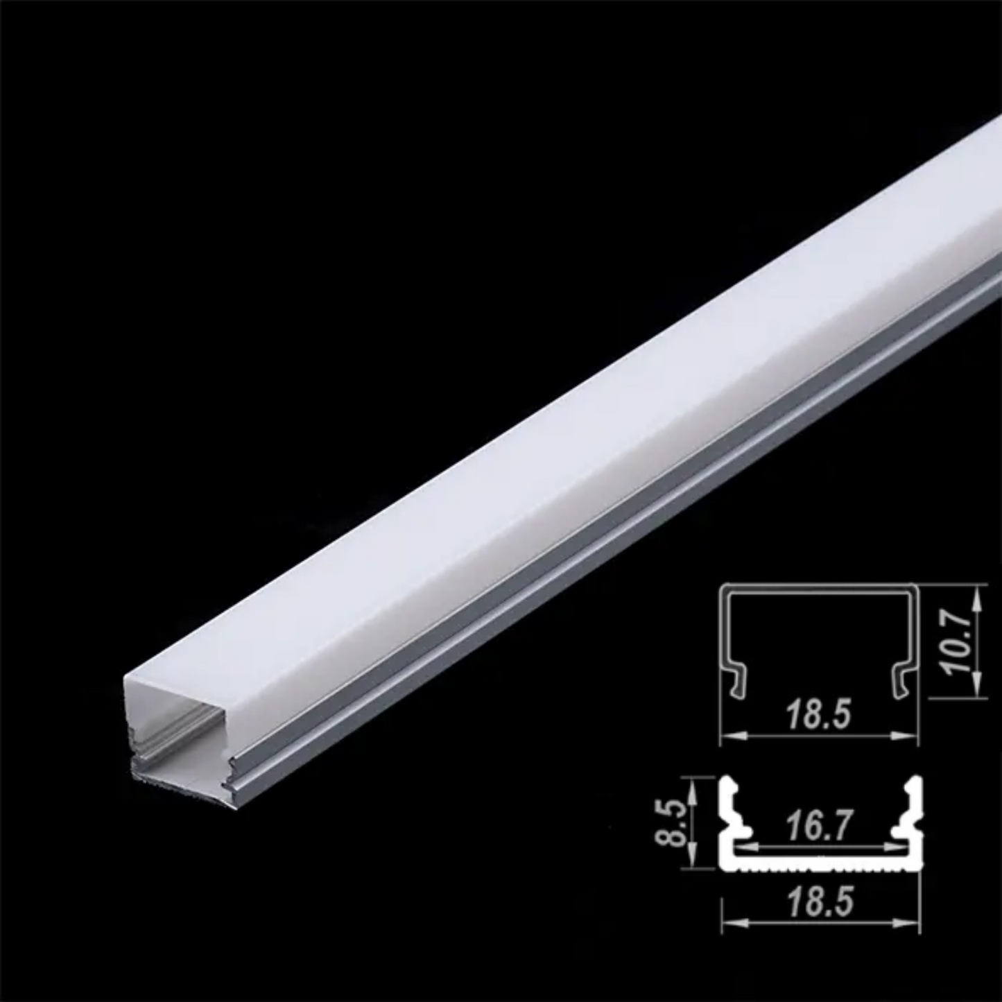 18.5x8.5mm Surface Aluminium LED Profile Set, Diffuser, End Cap & Bracket, 2m
