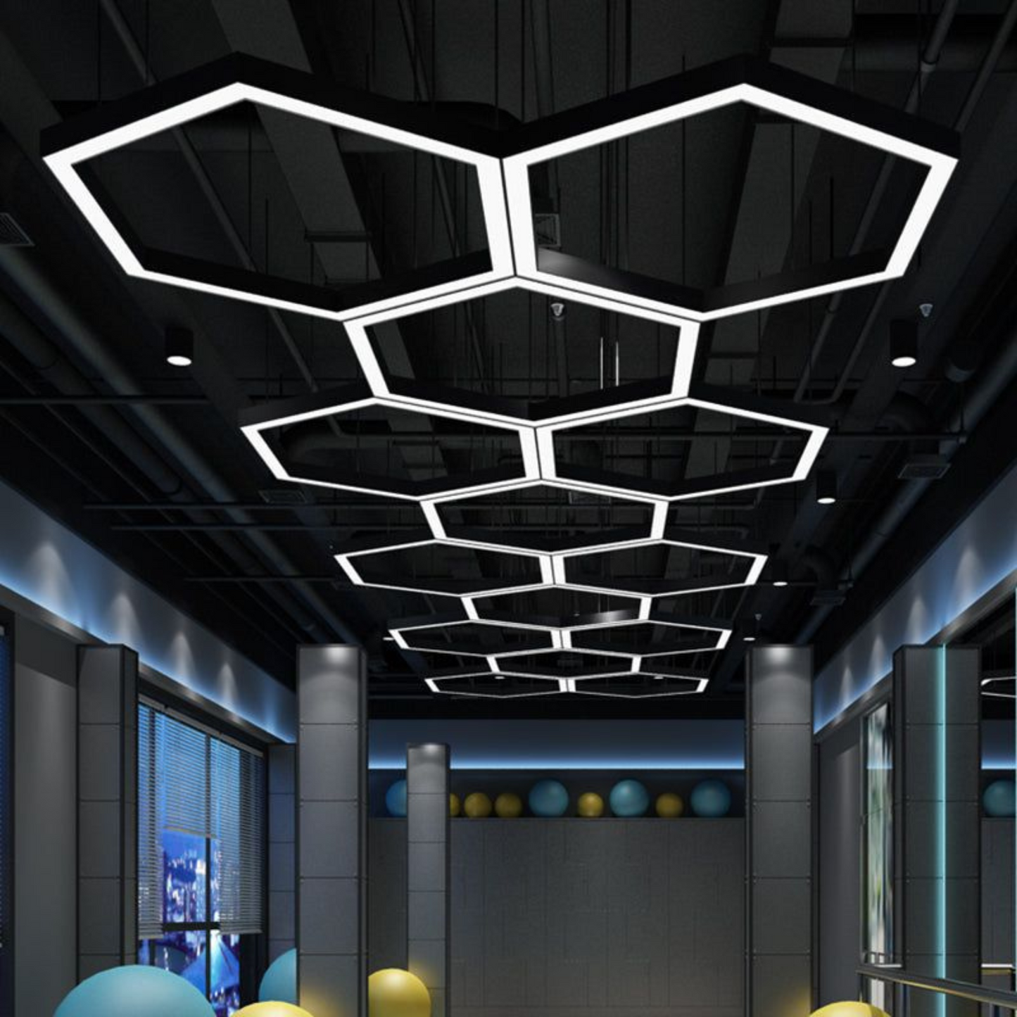 150W Hexagon LED Light – 600mm Side, 22500Lm, Black, IP20