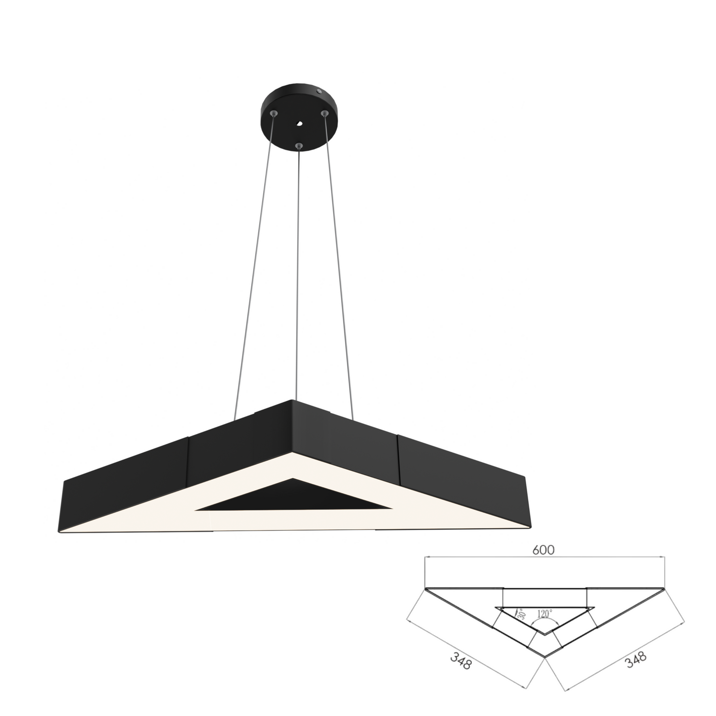 40W Triangle LED Light – 600mm Side, 6,000lm, Black, IP20