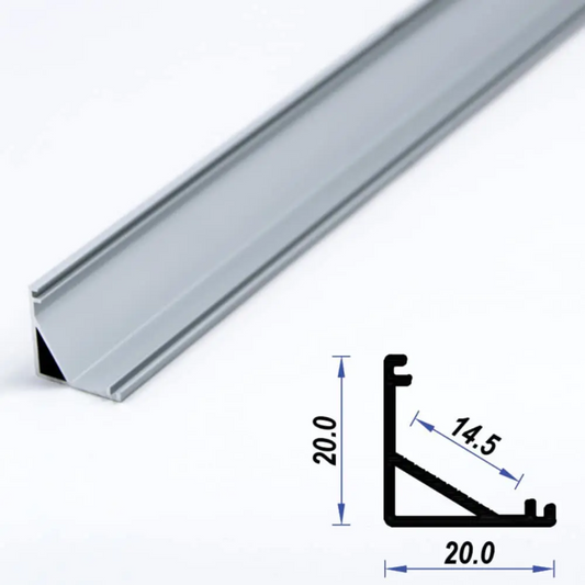 20x20mm Corner Aluminium LED Profile Set With Diffuser, 2m
