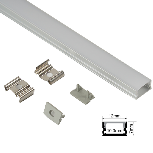 12x7mm Surface Mounted LED Profile With Opal Diffuser Kit, 2m, Silver
