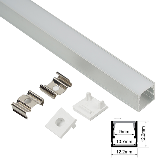12x12mm Surface Mounted LED Profile With Opal Diffuser Kit, 2m Silver
