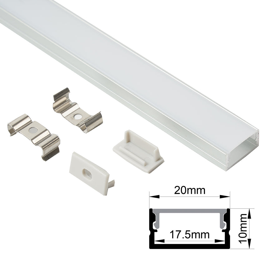 20x10mm Surface LED Profile With Opal Diffuser Kit, 2m, Silver