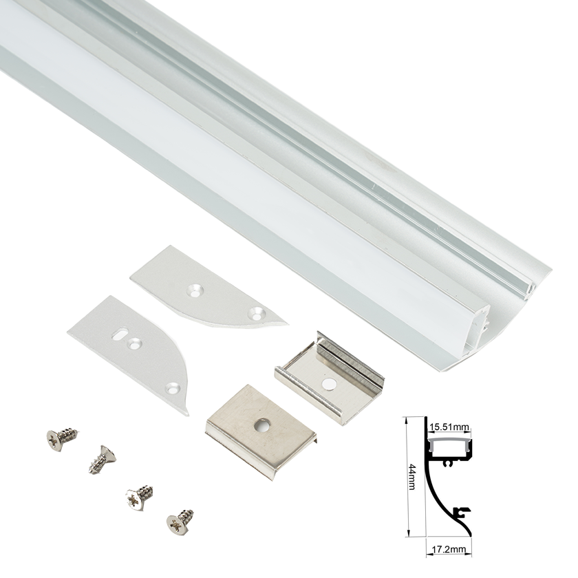 44x17mm Coving LED Profile With Opal Diffuser Kit, 2m, Silver