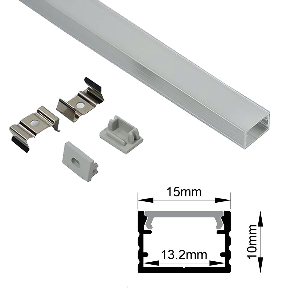 15x10mm Surface LED Profile With Opal Diffuser Kit, 2m, Silver