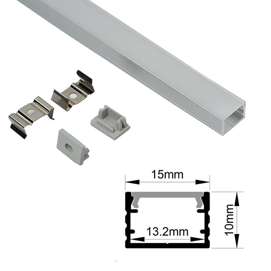 15x10mm Surface LED Profile With Opal Diffuser Kit, 2m, Silver