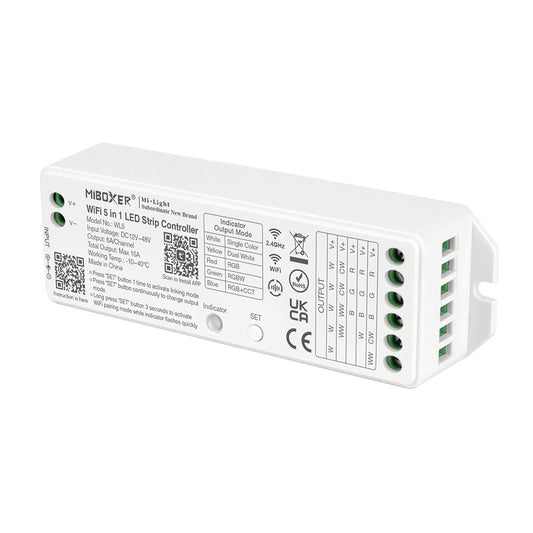 5-in-1 LED Strip Controller – WiFi + 2.4G, 12–24V LED Dimmer, Tuya Compatible