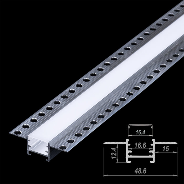 12.4x48.6x16.6mm Plaster-In LED Profile Set With Diffuser, 2m