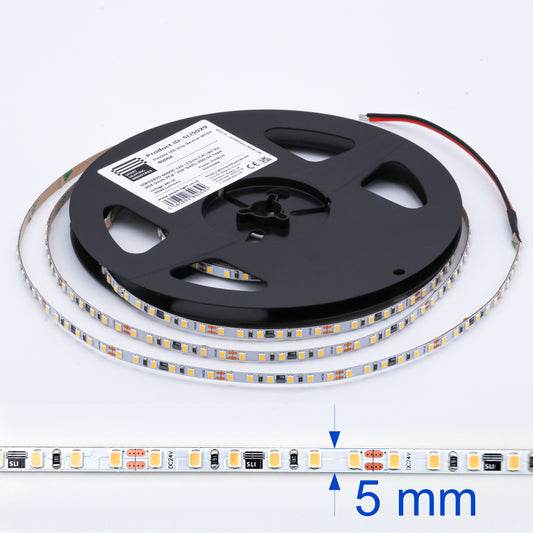 9.6W/m Dimmable LED Strip – 24V, SMD2835, IP20, 5mm Width, 5m Reel