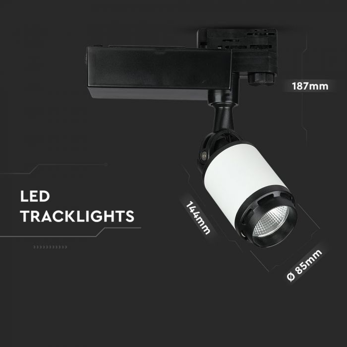 25W LED Track Light Black and White Body 6000k