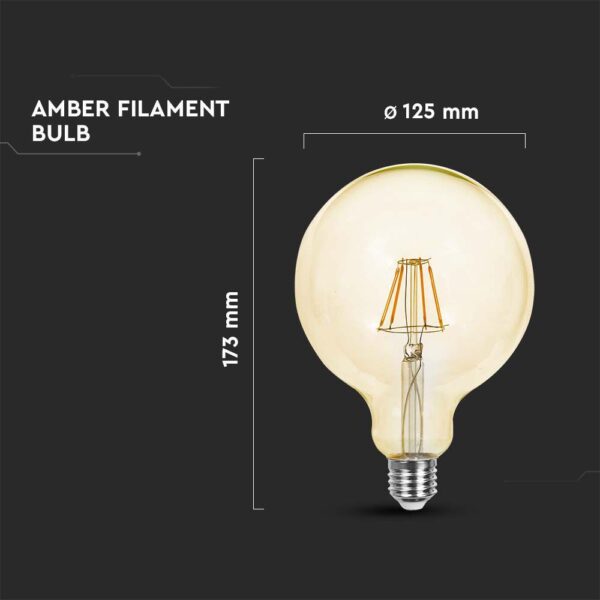 4W G125 LED Bulb Amber Long Filament 2200K