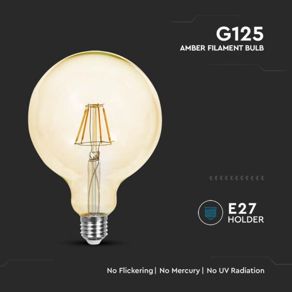 4W G125 LED Bulb Amber Long Filament 2200K
