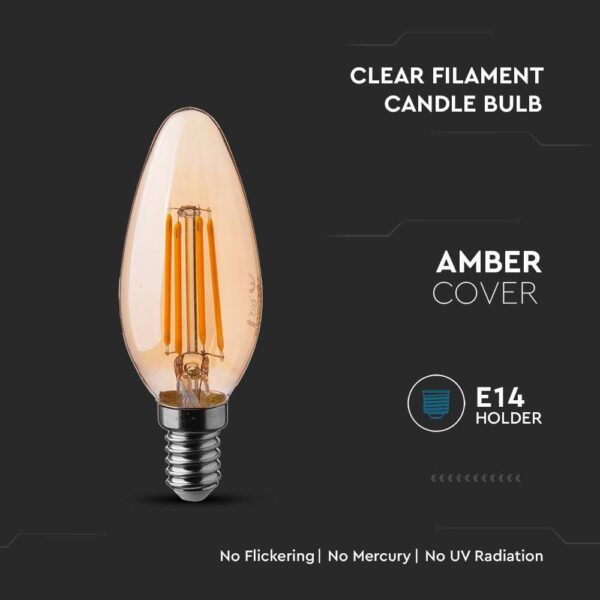 LED Bulb 4W Candle Filament E14 Amber Cover 2200K