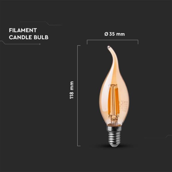 LED Bulb 4W Candle Flame Filament E14 Amber Cover