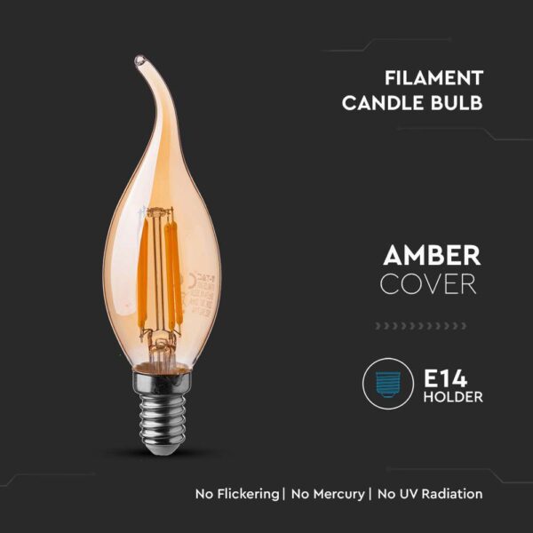 LED Bulb 4W Candle Flame Filament E14 Amber Cover