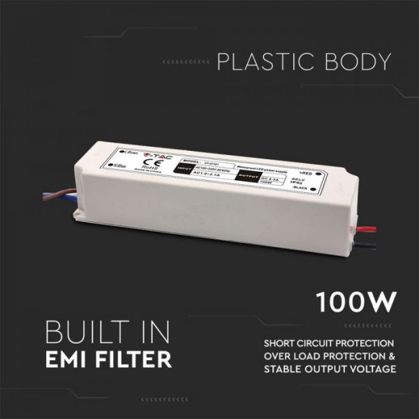 100W LED Waterproof Power Supply 12V 8A IP65 Plastic