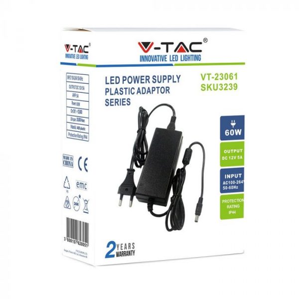 LED Power Supply  - 60W 12V 5A Plastic - EU Plug