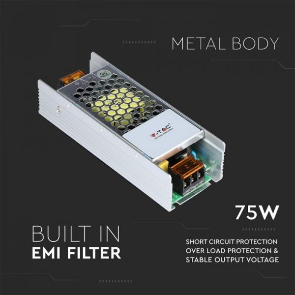 75W LED Slim Power Supply -12V - 6A Metal