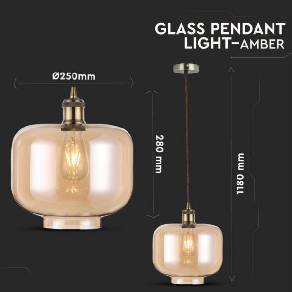 Glass Pendant Light Amber 25CM 'D