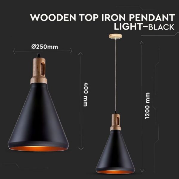 Modern Pendant Light Wooden Top Black Color